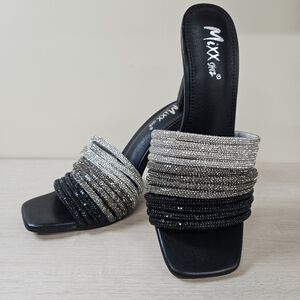 MIXX SHUZ | Women's Black Ombre Rhinestones High Heel Mules